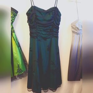 Dress, dark green with black gauze,